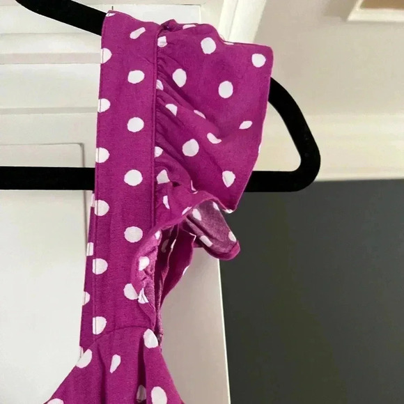 Loft Magenta dot ruffle sleeve slit dress 4 - Picture 4 of 5